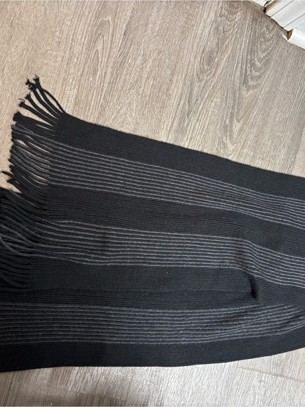 Apt. 9 Black Scarf with Gray Pinstripe Fringe